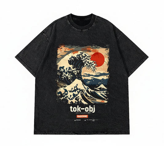 Men's Japanese Tokyo Shibuya Wave Print T-Shirt